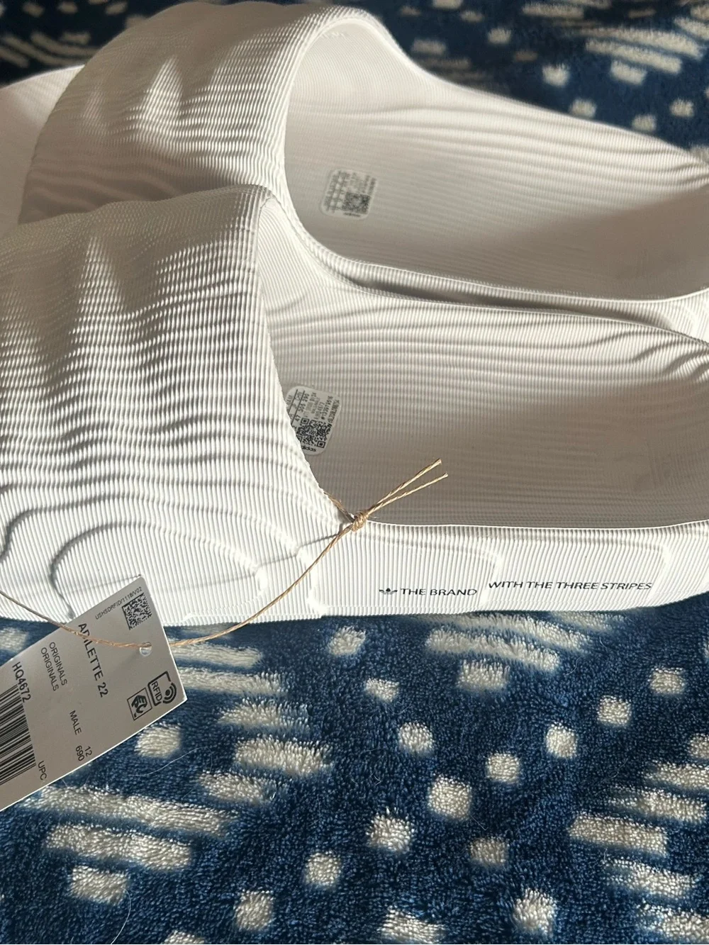 adidas White Ribbed Slide Sandals - Women's Slip-On